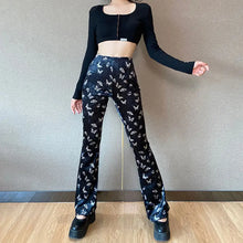 Load image into Gallery viewer, Butterfly Print Velvet High Waist Pants - pants