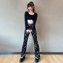 Load image into Gallery viewer, Butterfly Print Velvet High Waist Pants - pants