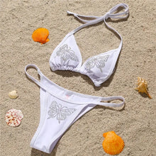 Load image into Gallery viewer, Butterfly Rhinestones Push Up Bikini Set - white / L