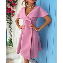 Load image into Gallery viewer, Button Décor Cloak Sleeve Swing Dress - dress