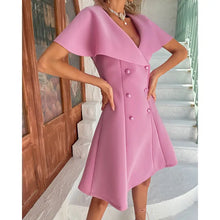 Load image into Gallery viewer, Button Décor Cloak Sleeve Swing Dress - dress