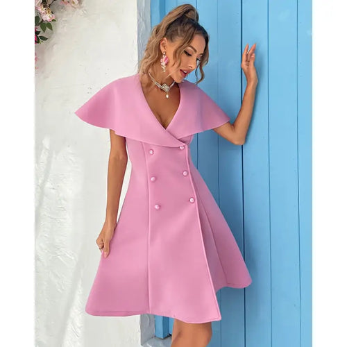 Button Décor Cloak Sleeve Swing Dress - dress