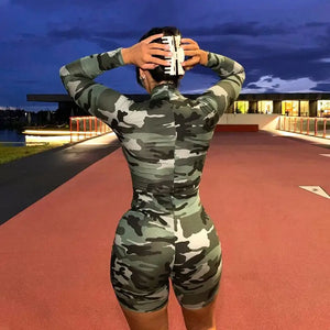 Camouflage Print Long Sleeve Romper - romper