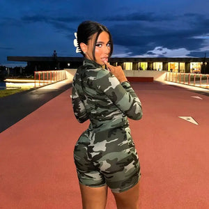Camouflage Print Long Sleeve Romper - romper