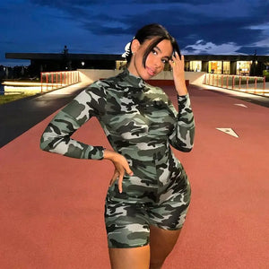 Camouflage Print Long Sleeve Romper - romper