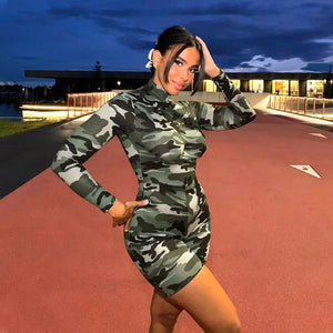 Camouflage Print Long Sleeve Romper - romper
