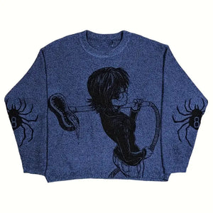 Cartoon Graphic Pullover Sweater - Black / XS(2)