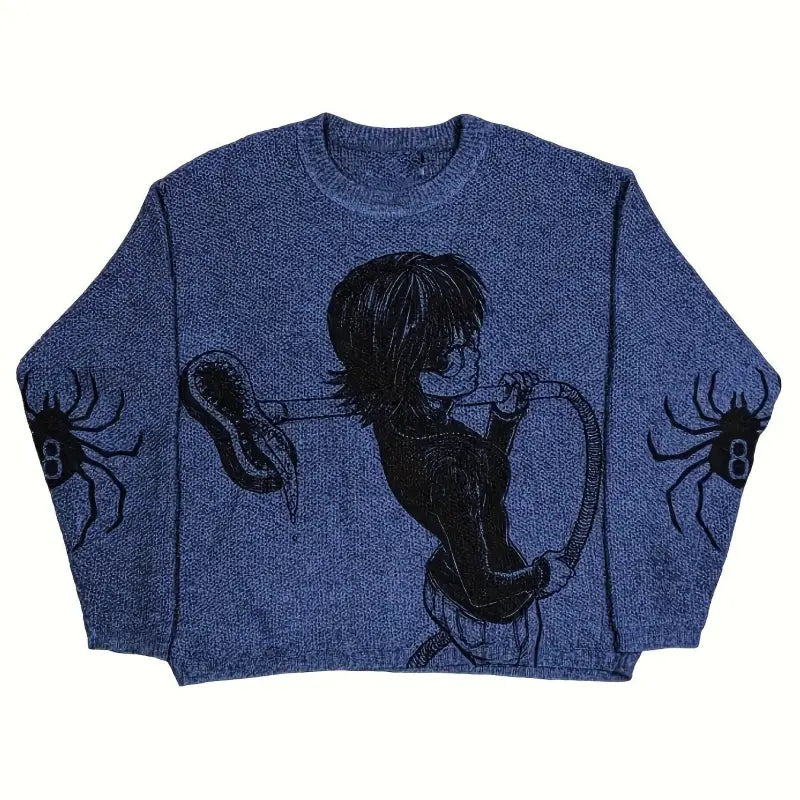 Cartoon Graphic Pullover Sweater - Black / XS(2)