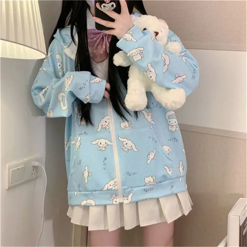 Cartoon Print Anime Oversized Hoodie - 1 / S