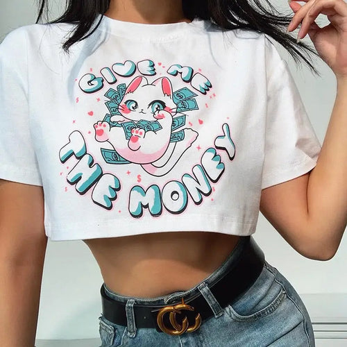 Cartoon Print Short Sleeve Cropped T-Shirt - Crop Top
