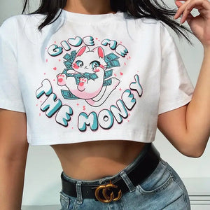 Cartoon Print Short Sleeve Cropped T-Shirt - Crop Top