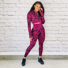 Load image into Gallery viewer, Casual Camo Zip Jacket Top and Leggings Set - Fuchsia / XL