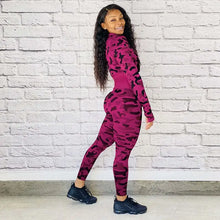 Load image into Gallery viewer, Casual Camo Zip Jacket Top and Leggings Set - two piece