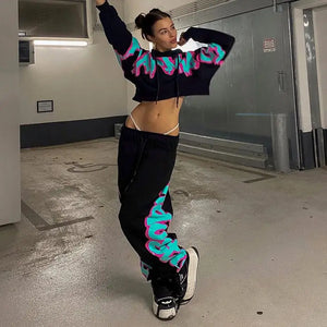 Casual Printed Hoodie Top & Tracksuit Set - two piece