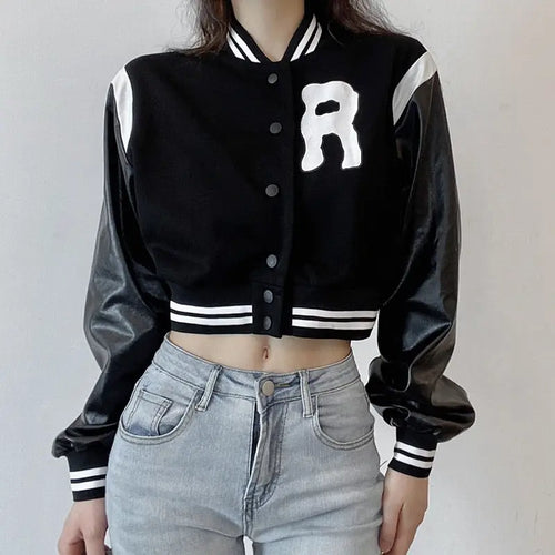Casual PU Leather Patchwork Stripe Jacket