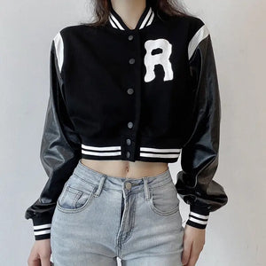 Casual PU Leather Patchwork Stripe Jacket