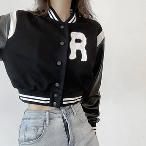 Casual PU Leather Patchwork Stripe Jacket