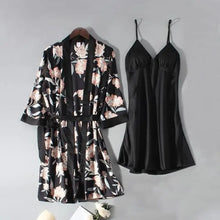 Load image into Gallery viewer, Casual Satin Lounge Soft Pajama Set - Black - C / XL