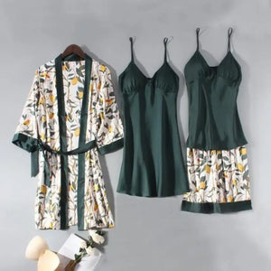 Casual Satin Lounge Soft Pajama Set - Green - B / XL