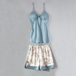 Casual Satin Lounge Soft Pajama Set - Light Blue - D / XL