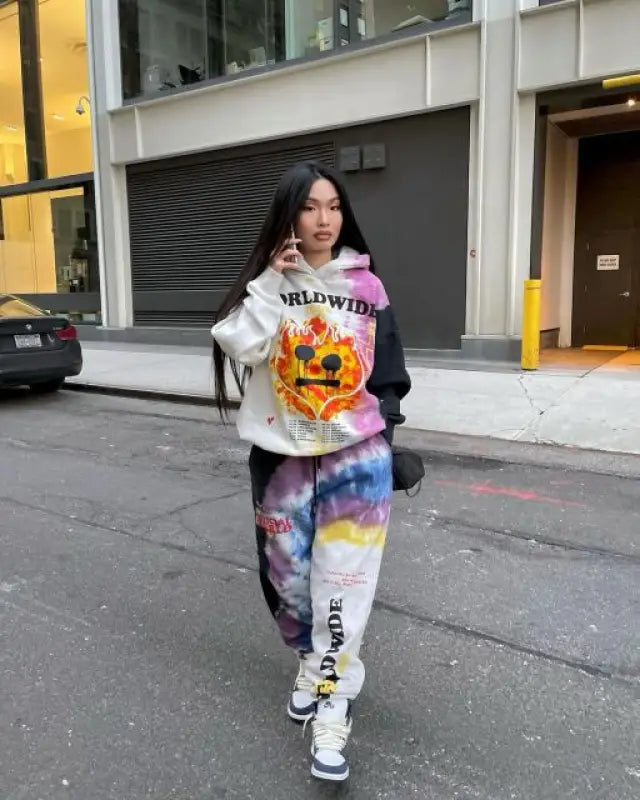 Casual StreetWear Hip-hop Print Hoodie & Pants Set - white