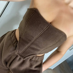 Casual Triangle Tube Crop Top & Elastic High Waist