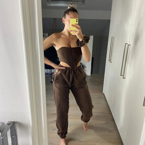 Casual Triangle Tube Crop Top & Elastic High Waist