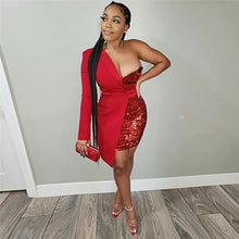Load image into Gallery viewer, Catch A Vibe Sequin Mini Dress - Red / L - dress