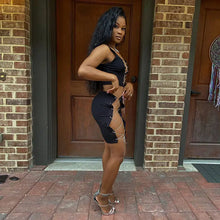 Load image into Gallery viewer, Chain Lace Up Hollow Out Mini Skirt and Crop Top - two piece