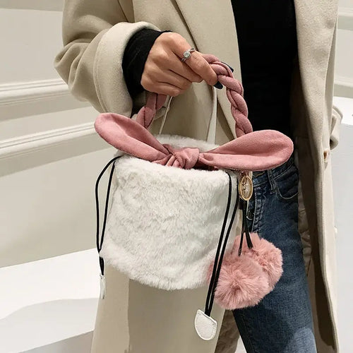 Cherry Bucket Faux Fur Small Tote Crossbody Bag