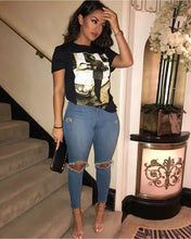 Load image into Gallery viewer, Chic Print Black T-shirt - t-shirt