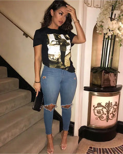 Chic Print Black T-shirt - t-shirt