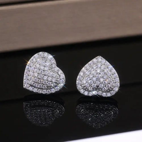 Classic Design Dazzling Heart Stud Earrings - Jewelry