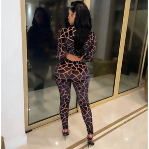 Clubwear Long Sleeve Crop Top and Pant Suit - two piece