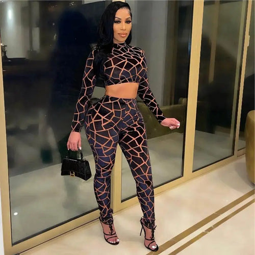 Clubwear Long Sleeve Crop Top and Pant Suit - two piece