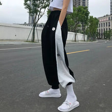 Load image into Gallery viewer, Color Contrast Loose High Waist Drawstring Trousers - black
