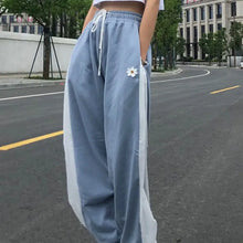 Load image into Gallery viewer, Color Contrast Loose High Waist Drawstring Trousers - sky