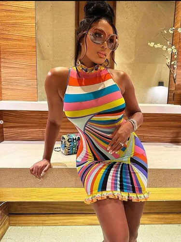 Color Print Patchwork Bodycon Mini Dresses - dress