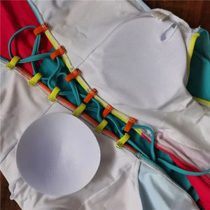 Colorblock One Piece Lace Up Swimsuit