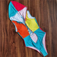 Load image into Gallery viewer, Colorblock One Piece Lace Up Swimsuit