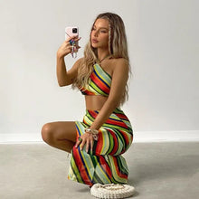 Load image into Gallery viewer, Colorful Patchwork Y2K Knitted Two Piece Set - two piece