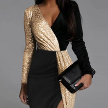 Load image into Gallery viewer, Contrast Sequin Split Thigh Velvet Party Dress - dress