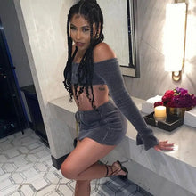 Load image into Gallery viewer, Corduroy Strapless Crop Top &amp; Mini Skirt Set - two piece