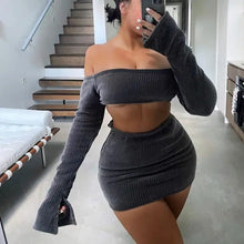 Load image into Gallery viewer, Corduroy Strapless Crop Top &amp; Mini Skirt Set - two piece