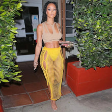 Load image into Gallery viewer, Crochet Knitted Long Hollow Out Split Maxi Skirt - Yellow