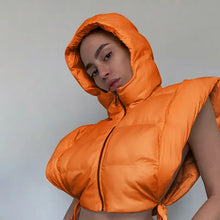 Load image into Gallery viewer, Cropped Puffer Vest Zip Up Sleeveless Hoodie