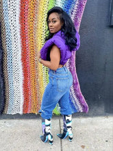 Load image into Gallery viewer, Cropped Puffer Vest Zip Up Sleeveless Hoodie - Purple / L