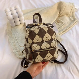Crossbody Plaid Shoulder Backpack - Coffee - Bag
