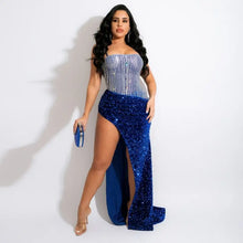 Load image into Gallery viewer, Crystal Rhinestone Sequins Robe High Split Maxi Dress