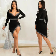 Load image into Gallery viewer, Crystal Rhinestone Side Slit Bodycon Mini Dress - dress